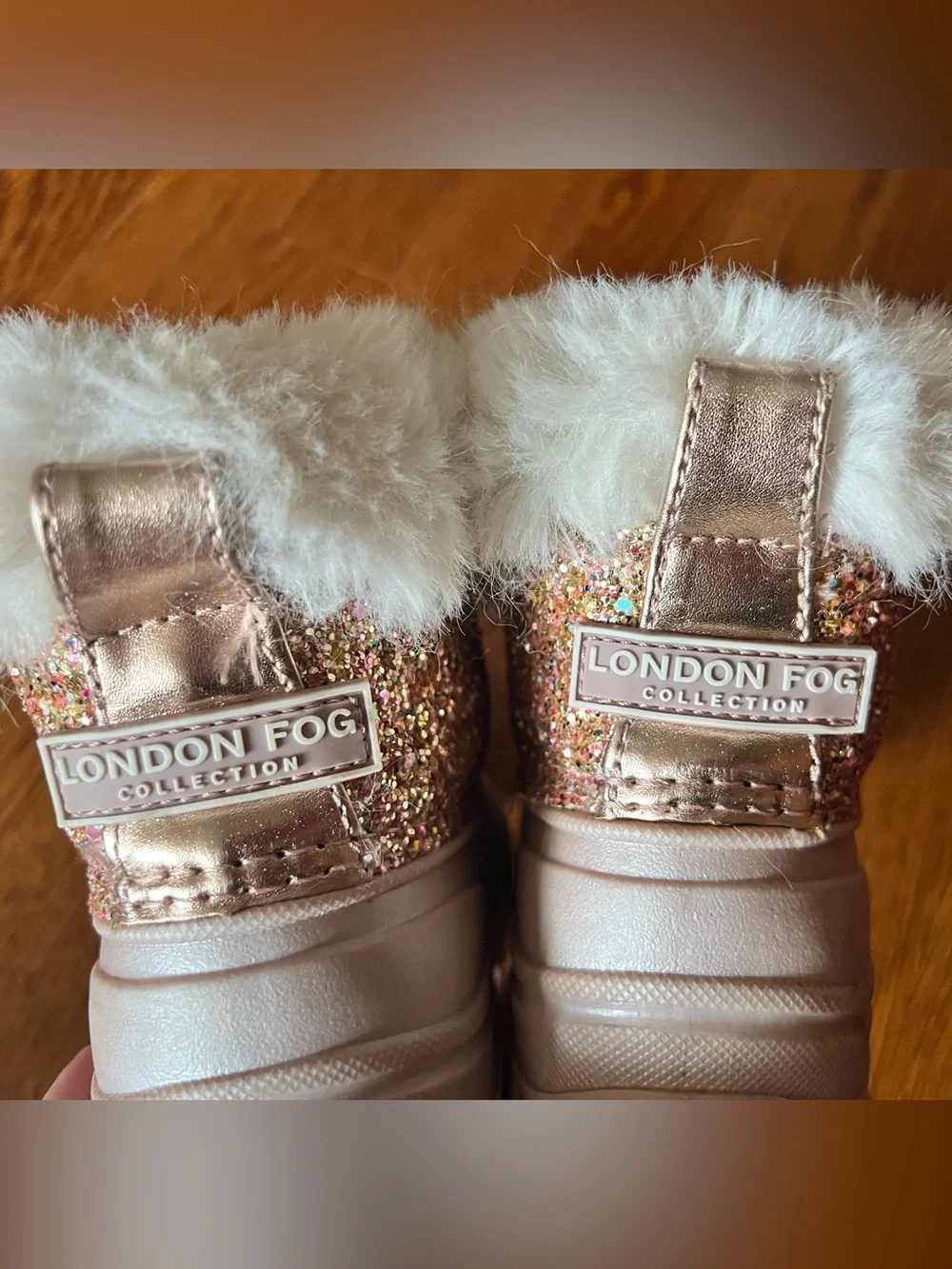 London Fog Girls Pink Glitter Faux-Fur Winter Boots